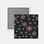 黒い冬季のマグネットに赤/ピンクの雪の結晶 マグネット (正面/裏面)