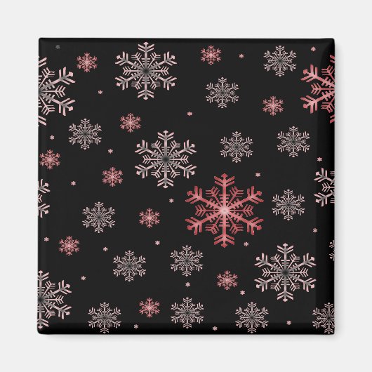 黒い冬季のマグネットに赤/ピンクの雪の結晶 マグネット (正面)