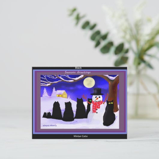 黒い冬猫のクリスマスの郵便はがき シーズンポストカード (スタンド正面)