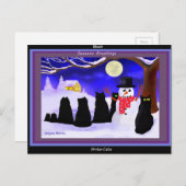 黒い冬猫のクリスマスの郵便はがき シーズンポストカード (正面/裏面)