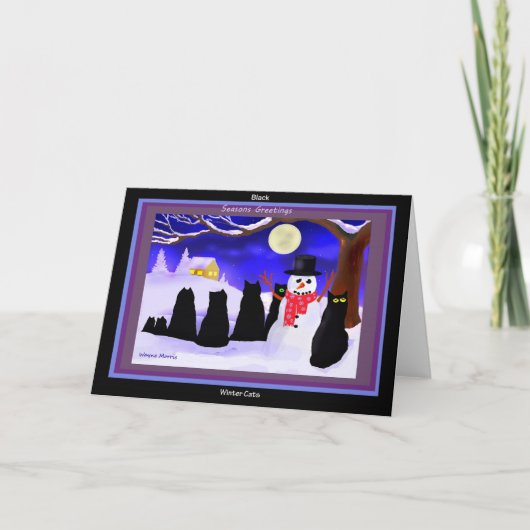黒い冬猫のクリスマスカード シーズンカード (正面)