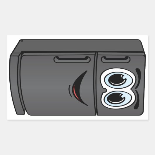 黒い冷蔵庫マンガ 長方形シール (正面)