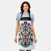 黒い切り抜きワイシナンキの民話 エプロン (着用した状態)