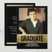 黒い切り抜き金箔効果写真卒業式 招待状 (正面/裏面)