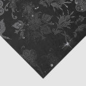 黒い切り離し上の灰色のステンシルフラワーズ 薄葉紙 (詳細)