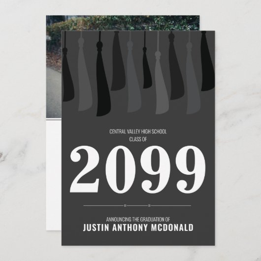 黒い列の房の写真卒業招待状 招待状 (正面/裏面)