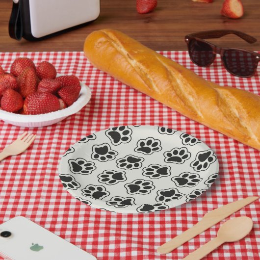 黒い前足、犬の前足、猫の前足、輪郭 ペーパープレート (ピクニック)