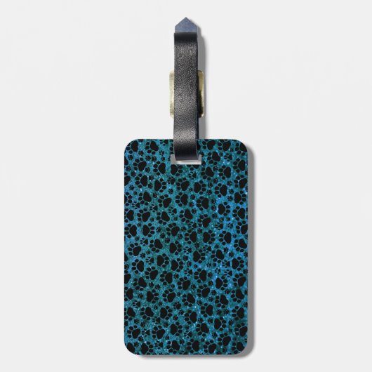 黒い前足、紫のグリッター、犬の前足、動物の前足 ラゲッジタグ (裏面縦)