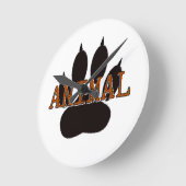 黒い動物の手のプリント ラウンド壁時計 (傾斜)