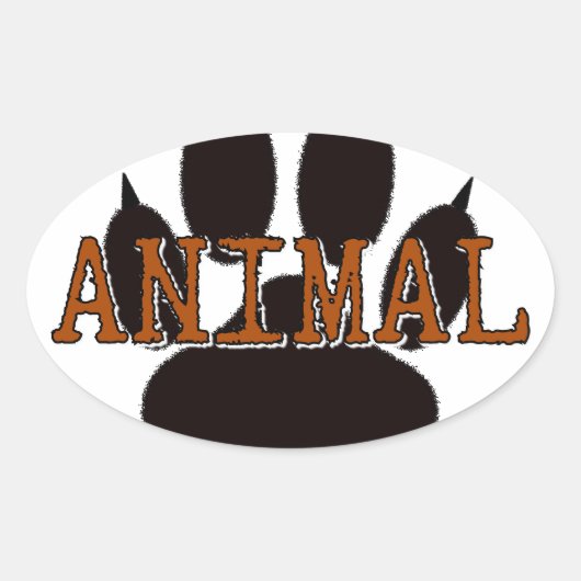 黒い動物の手のプリント 楕円形シール (正面)