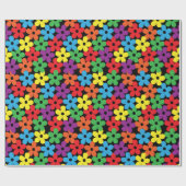 黒い包装紙のカラフルな花 ラッピングペーパー (フラット)