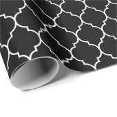 黒い包装紙のモロッコのクローバーの白 ラッピングペーパー (ロールコーナー)