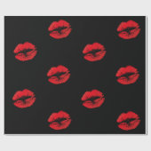 黒い包装紙のロマンチックで赤い唇のキス ラッピングペーパー (フラット)