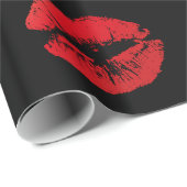 黒い包装紙のロマンチックで赤い唇のキス ラッピングペーパー (ロールコーナー)