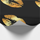 黒い包装紙の大きい金唇のキス ラッピングペーパー (角)