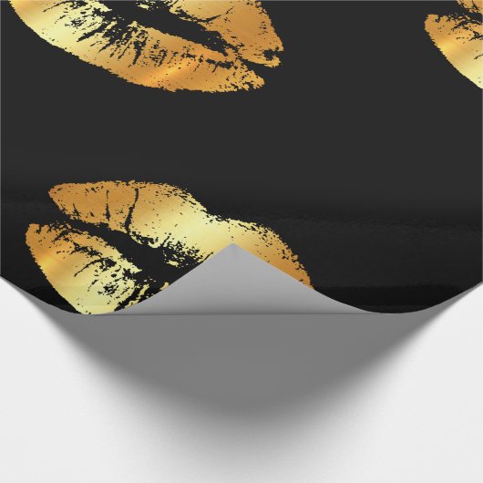 黒い包装紙の大きい金唇のキス ラッピングペーパー (角)