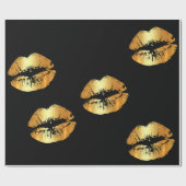 黒い包装紙の大きい金唇のキス ラッピングペーパー (フラット)