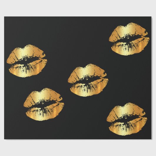 黒い包装紙の大きい金唇のキス ラッピングペーパー (フラット)