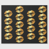 黒い包装紙の贅沢な金唇のキス ラッピングペーパー (フラット)