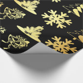 黒い包装紙の金クリスマスの姿 ラッピングペーパー (角)