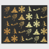 黒い包装紙の金クリスマスの姿 ラッピングペーパー (フラット)