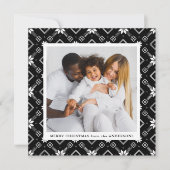 黒い北欧のスノーフレーク・パターン写真 シーズンカード (正面)