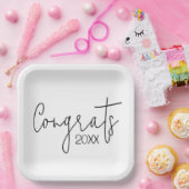 黒い卒業おめでとうオンホワイト ペーパープレート (パーティー)