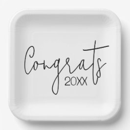 黒い卒業おめでとうオンホワイト ペーパープレート