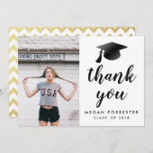 黒い卒業の帽子は卒業生の写真感謝していしています サンキューカード (正面/裏面)