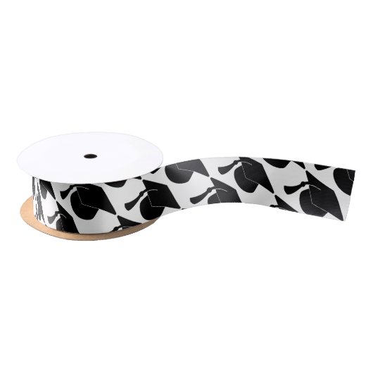 黒い卒業の帽子パターン サテンリボン (リール)