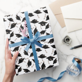 黒い卒業キャップが宙に舞い上がる白 ラッピングペーパー