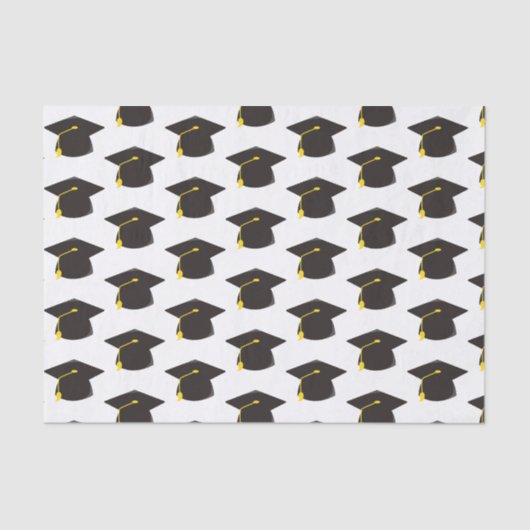 黒い卒業キャップと白い背景ギフト 薄葉紙 (正面)