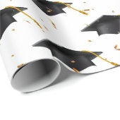 黒い卒業キャップと金ゴールド紙吹雪 ラッピングペーパー (ロールコーナー)