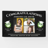 黒い卒業パーソナライズされた旗と写真 横断幕 (横)