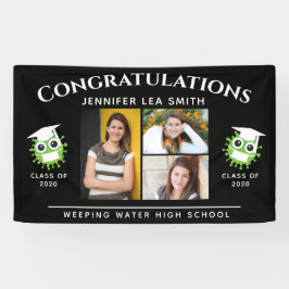 黒い卒業パーソナライズされた旗と写真 横断幕