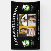 黒い卒業パーソナライズされた旗と写真 横断幕 (縦)