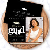 黒い卒業写真はっきりしたタイポグラフィ実在金ゴールド 箔招待状