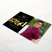 黒い卒業写真モダンタイポグラフィ実在金ゴールド 箔招待状 (回転した状態)