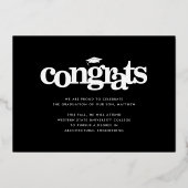 黒い卒業写真モダンタイポグラフィ実在金ゴールド 箔招待状 (裏面)