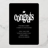 黒い卒業写真モダンタイポグラフィ実在金ゴールド 箔招待状 (裏面)