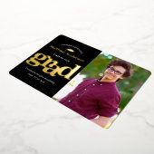 黒い卒業写真モダンタイポグラフィ実在金ゴールド 箔招待状 (回転した状態)