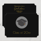 黒い卒業帽 学士20xx年 卒業パーティー 招待状 (正面/裏面)