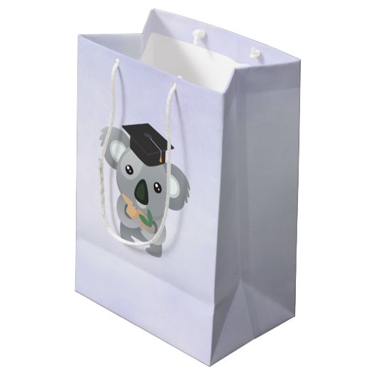 黒い卒業式の帽子をかぶったかわいいコアラ ミディアムペーパーバッグ (裏面アングル)