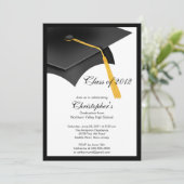 黒い卒業生の帽子の卒業のパーティの招待状 招待状 (スタンド正面)