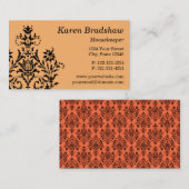 黒い及びオレンジ花のダマスク織の名刺 名刺 (正面/裏面)