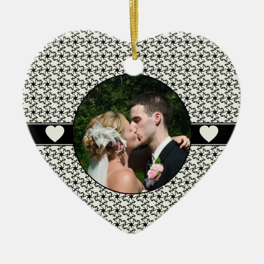 黒い及びクリーム色の結婚式の記憶のクリスマス セラミックオーナメント (正面)