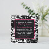 黒い及びショッキングピンクのコンテンポラリーなダマスク織の招待状 招待状 (スタンド正面)