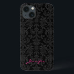 黒い及びダークグレーのヴィンテージの花柄のダマスク織 iPhone 13ケース<br><div class="desc">ダークグレーおよび黒いmonotonesのヴィンテージのエレガントな花パターン。 カスタマイズ可能なモノグラム版。</div>