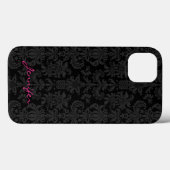 黒い及びダークグレーのヴィンテージの花柄のダマスク織 Case-Mate iPhoneケース (裏面 (横))