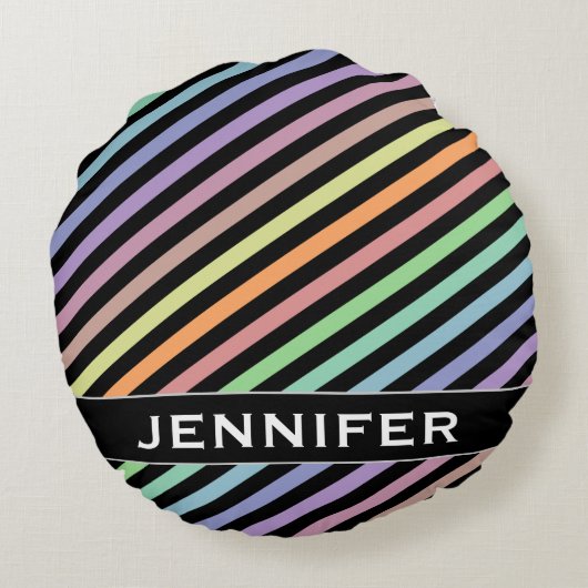 黒い及びパステルカラーはパターンを並べます + 名前をカスタムする ラウンドクッション (裏面)